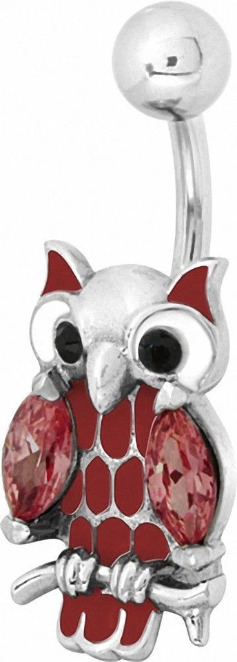 Perforación Del Ombligo Búho Esmalte Rojo Circonita - Imagen 1 de 1