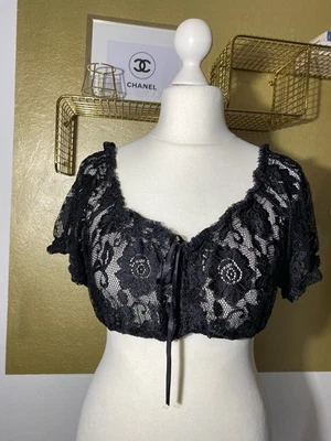 Marjo? Dirndl-Bluse Puffarm Spitze als Carmenbluse tragbar 42/44 schwarz - Bild 1 von 4