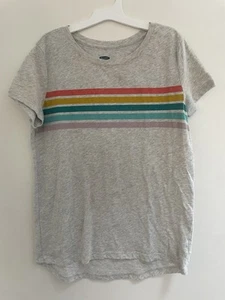 Old Navy Softest Tee Kids Girls Colorful Striped Cotton Blend T-Shirt Gray XL 14 - Picture 1 of 6