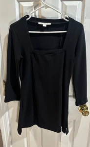 Boston Proper Beyond Travel schwarzes Minikleid mit eckigem Ausschnitt 3/4-Ärmel sexy Small - Bild 1 von 8