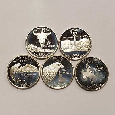 2007-S  25c Silver State Quarter 5 Piece Set - Proof Cameos - .963 oz ASW- X4165 - Image 1 of 2