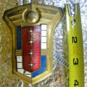 Vintage Brass Hood Emblem Badge with 4 stars Red White Blue ? Truck Car Tractor - Picture 1 of 3