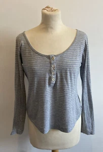 Womens Margaret Howell Grey & Blue Striped Long Sleeve Top Size 10 Scoop Neck - Picture 1 of 8