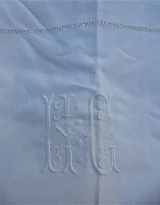  DRAP ANCIEN COTON BRODE MAIN  MONOGRAMME HG ET JOURS  2,90 x 2,15 DN1872 - Photo 1/3