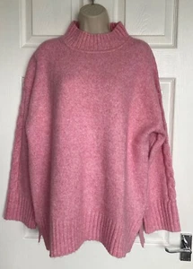 NEW M&S Ladies Rose Pink Textured Funnel Neck Jumper with Alpaca Wool Size M - Picture 1 of 2