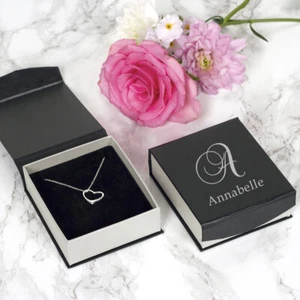 Initial And Name Silver Heart Pendant Chain Necklace Personalised Gift Box - Picture 1 of 4