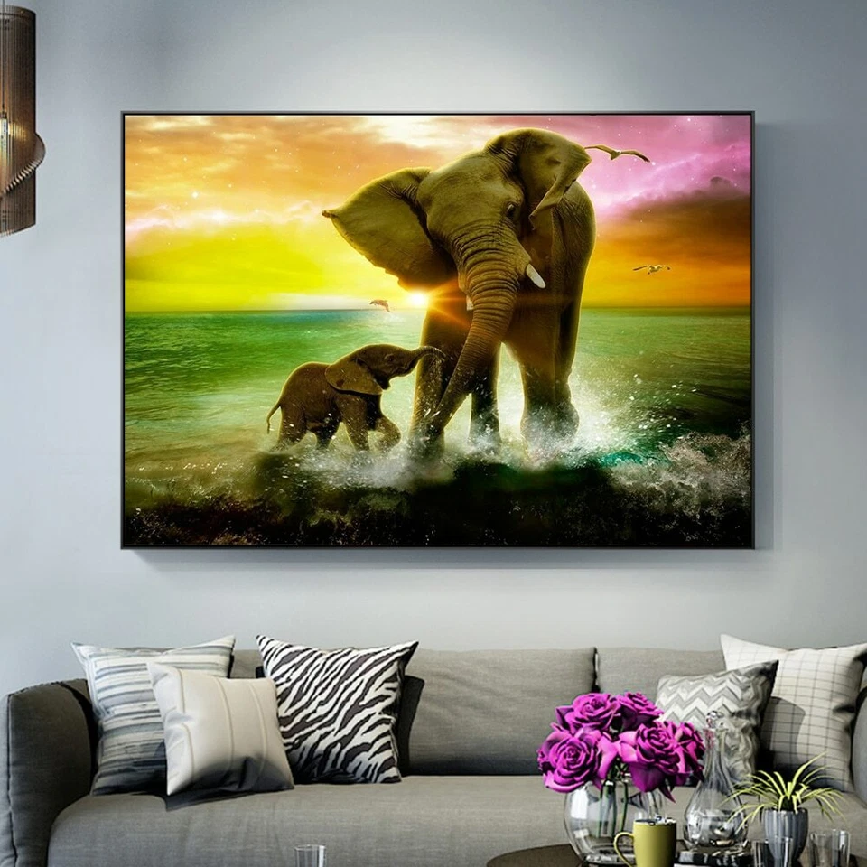 Arte animal família elefante pintura em tela pôster tela arte parede imagens - Imagem 1 de 4