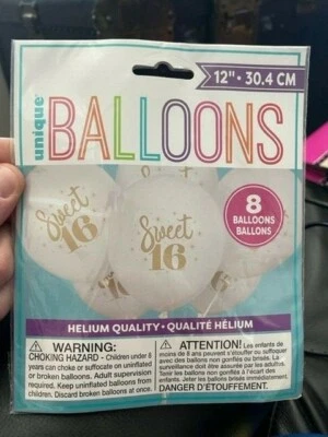 Sweet 16  White 12" Latex Balloons 8ct. Party Supply New!!! - image 1 of 2
