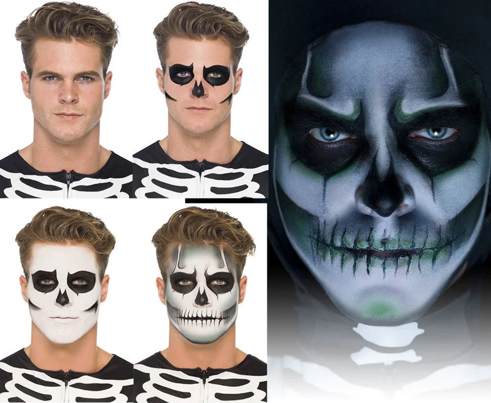 Skeleton Face Paint MakeUp Kit Glow in the Dark Halloween Fancy Dress Make Up - Image 1 of 4