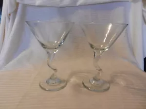 Pair of Clear Martini Glasses With Bend in Stems, 6.5" tall - Picture 1 of 3
