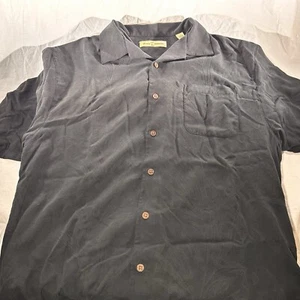Tommy Bahama Shirt Men M 100% Silk Button Up Short Sleeve Black Casual - Picture 1 of 6