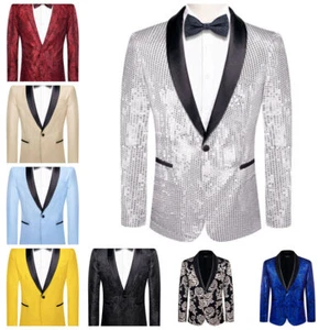Mens Floral Tuxedo Dinner Jacket Regular Fit Shawl Lapel Paisley Prom Party Suit - Picture 1 of 60