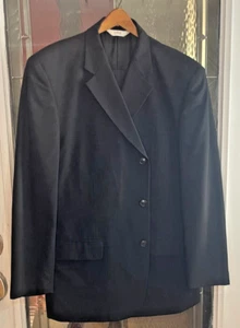 Versini Two Piece Three Button Black Wool Suit 46R Pleated Pants 41 X30 - Picture 1 of 11