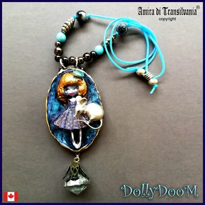 Blue Doll Mouse Jewelry Necklace Pendant Princess Crystal Charm Amulet Talisman - Image 1 of 4