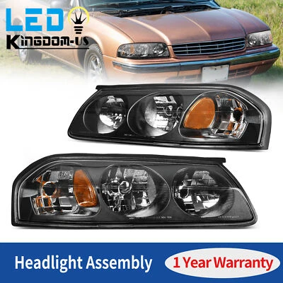 HEADLIGHTS ASSEMBLY FOR 2000-2005 CHEVY IMPALA BLACK HOUSING AMBER CORNER LAMPS - Image 1 of 4