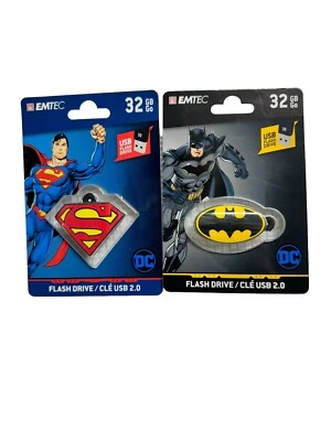 Lote de 2 unidades flash/llaveros Emtec Batman & Superman USB 32 GB regreso al cole Foto 1 de 2