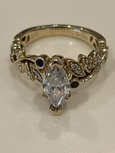 Kashi NY Designer~14k Yellow Gold Marquise Diamond Ring - Picture 1 of 10