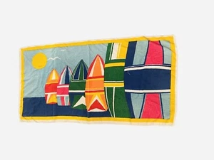 Vtg Island Fun Beach Towel Surfboards Color Block 28x56 Made in Brazil Cotton - Picture 1 of 6