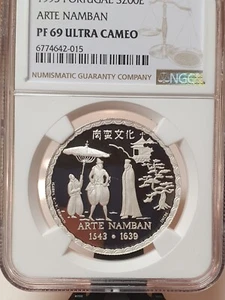 2003 Portugal & Japan 10 Escudo Silver Coin Namban Art NGC Graded PR69 - Picture 1 of 2