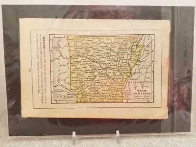Antiguo mapa en miniatura de Arkansas con escritura de la década de 1880 montado en Atlas Foto 1 de 3