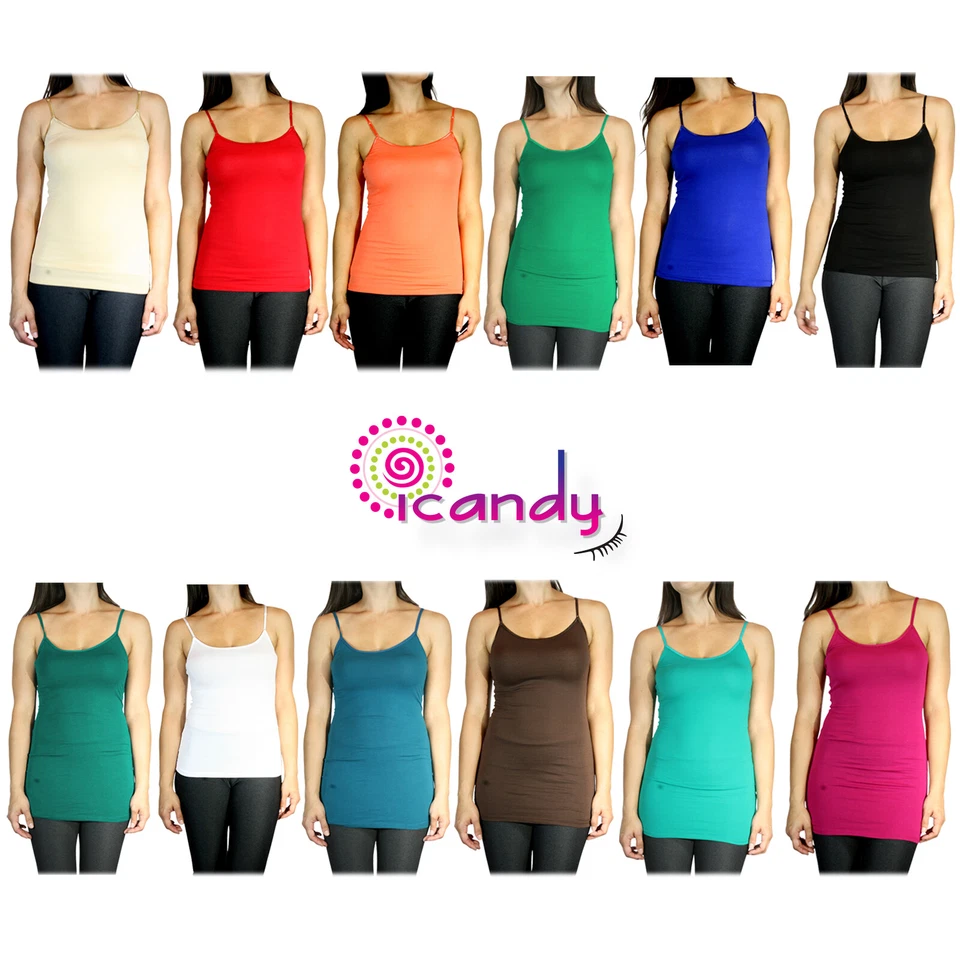 Active Basic Spaghetti Strap Stretch Tank Adjustable Layering Top-T9669 - Image 1 of 1