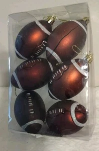 Ornaments 6 Football Shaped "3.5" Brown/Black with White Glitter Accents - Picture 1 of 8