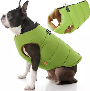 Padded Vest Dog Jacket XL Green - Warm, Water-Resistant Fleece with D-Ring Leash - Picture 1 of 5