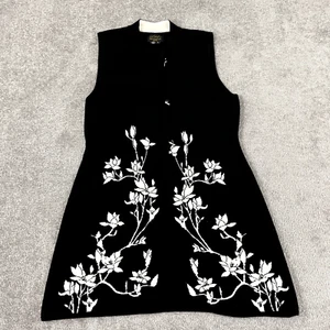 ICELANDIC DESIGN Sweater Womens Large Black White Floral Merino Wool Tunic Top - Picture 1 of 9