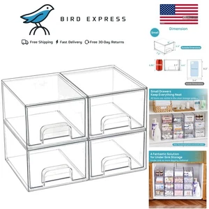 4 Pack Clear Stackable Acrylic Storage Drawers for Bathroom Kitchen Vanity - Picture 1 of 11