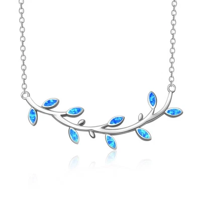 Vikoly Blue Fire Opal Leaf  Necklace  Silver Filled For Women Girls - Image 1 of 4
