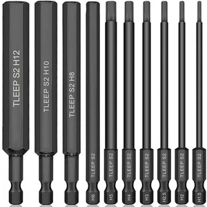 10 x Long 100MM 1/4 Inch Hex Head Allen Wrench Drill Bits, Big 12mm to Small ... - Picture 1 of 8
