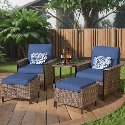 Juego de muebles de patio de ratán de 5 piezas sofá seccional sofá de mimbre con cojines al aire libre Foto 1 de 4