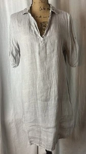 Colette Pale Gray Linen Shift Sheath Short Sleeve Dress Sz M/L Made In Italy - Picture 1 of 6