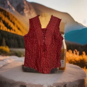 Faded Glory Cotton Top Red Floral Boho Hippie Peasant Size 22W/24W Ruffle Ribbon - Picture 1 of 7