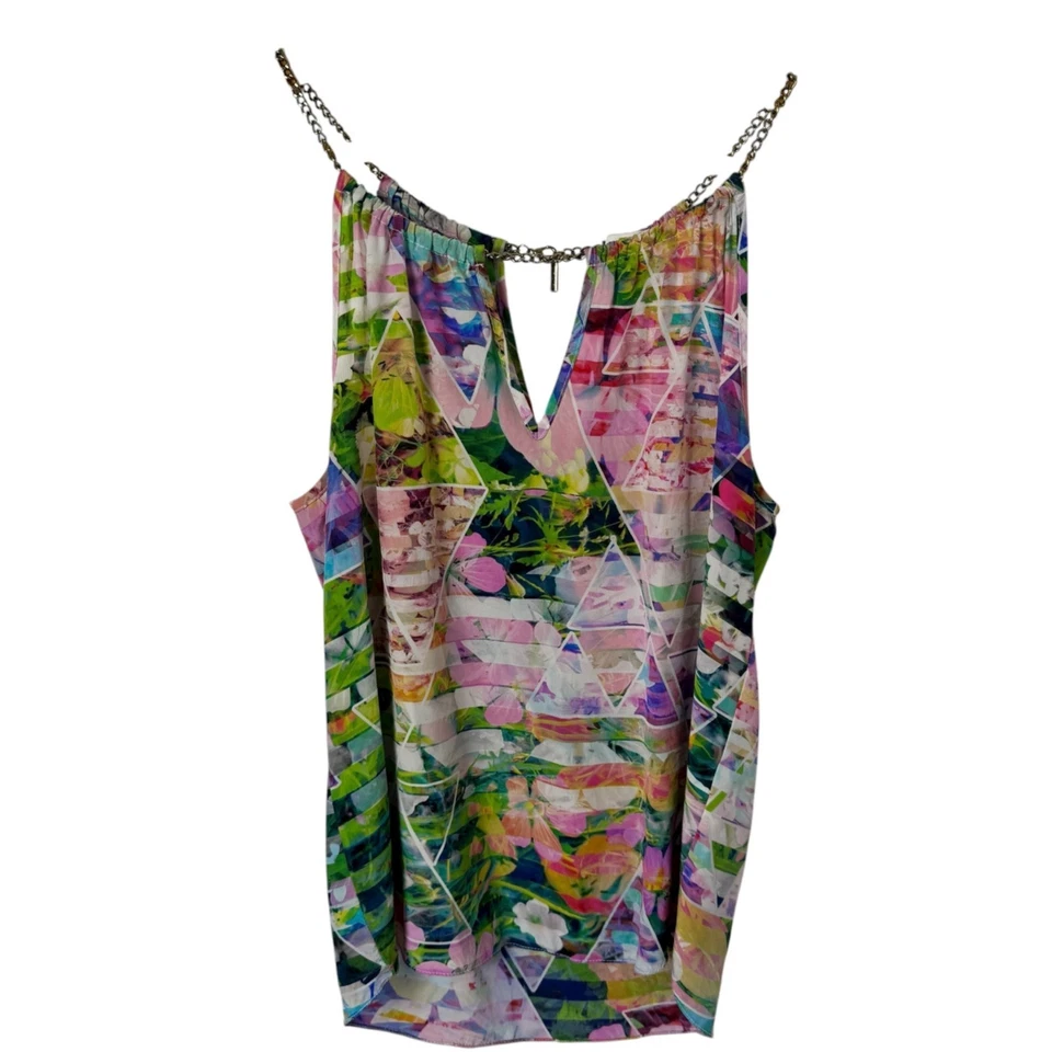 Amanda Uprichard Silk Tank Top Multicolor Geometric Floral Chain Bright Sz P/XS - Image 1 of 4