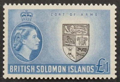 British Solomon Islands 1956-63, "Arms of Protectorate" £1 Black& Blue Stamp Mh  - Image 1 of 2