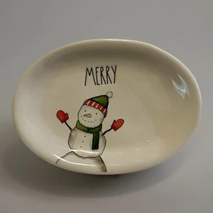 Rae Dunn MERRY Stampa Piatto Ovale 7” Pupazzo di Neve Natale - Foto 1 di 6