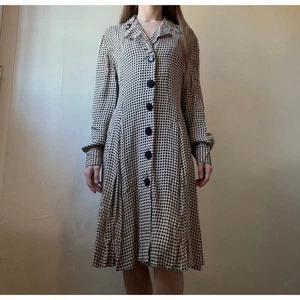 Vintage 90s Ann Taylor Drop Waist Houndstooth Long Sleeve Dress 4 - Picture 1 of 10