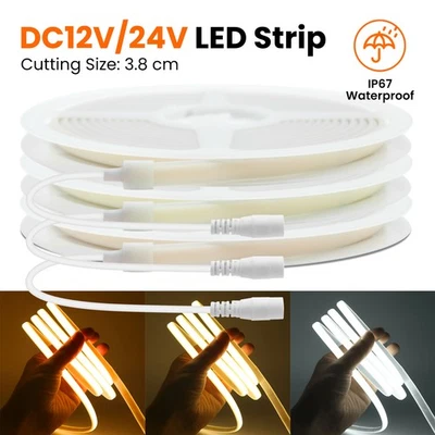 Dimmable COB led strip Streifen warmweiß kaltweiß Leiste IP68 Stripe 12V 24V DC - Bild 1 von 4