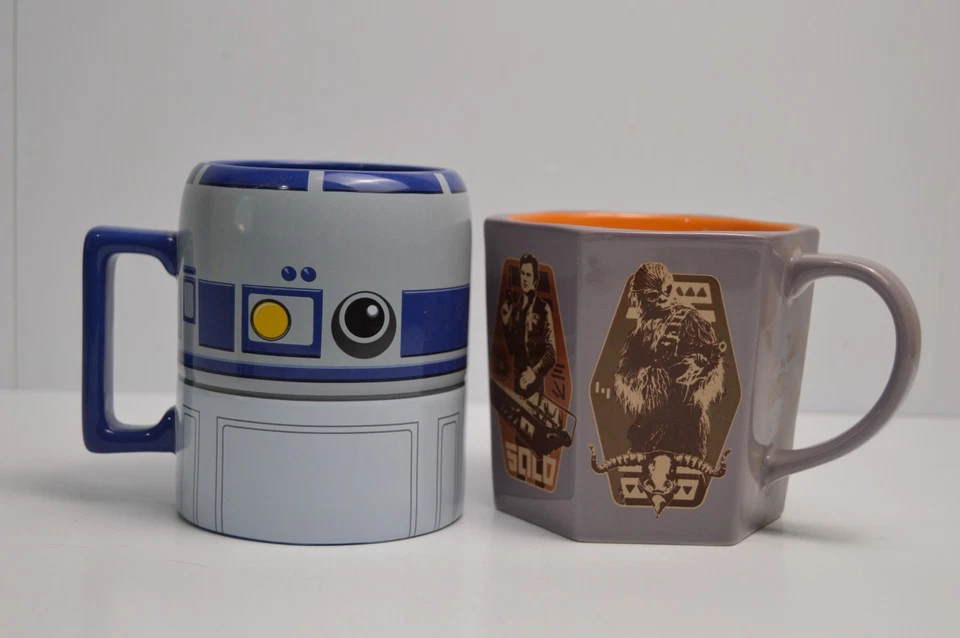 2 Star Wars Mugs Disneyland R2D2 & Hexagon Panel Chewy Lando Solo - Image 1 of 4