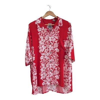 Vintage Ocean Current Floral Hawaiian Shirt Short Sleeve Red & White Size Large - Image 1 of 3
