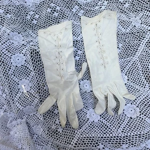 Italian White Leather Gloves Size 7 Small Handmade In Italy Vtg Fair - Picture 1 of 6