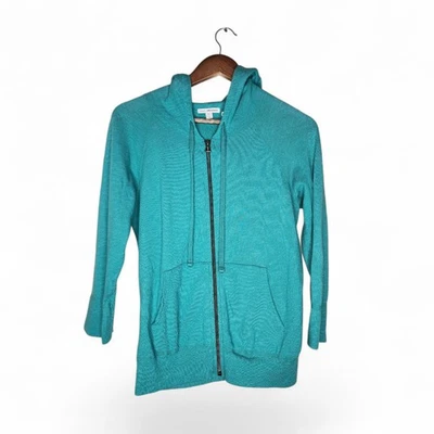 James Perse 3/4 Sleeve Full Zip Hoodie Jacket in Teal Size 2/M - Image 1 of 4