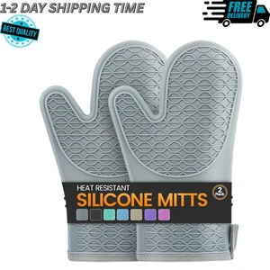 Guantes de silicona para horno, guantes resistentes al calor 2 piezas con algodón suave gris  - Imagen 1 de 7