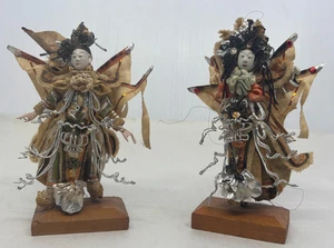 2 Chinese Opera Dolls Mixed Materials Ornate by Chongqing Ying Factory 5.25in H - Picture 1 of 24