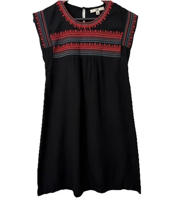 Ya Los Angeles Black Embroidered Shift Dress Small Bohemian Southwestern - Imagem 1 de 4