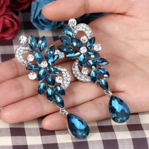 Women's Bohemian Boho Crystal Flower Wedding Party Jewelry Dangle Earrings - Picture 1 of 3