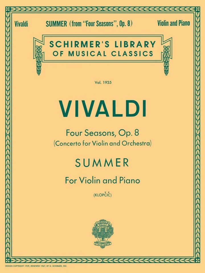 Vivaldi Summer Schirmer Violin and Piano Sheet Music Book NEW 050263040 - Image 1 of 1