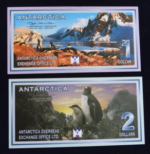 Billetes de 1 y 2 dólares Antártida 1999 intercambio extranjero sin circular - Imagen 1 de 4