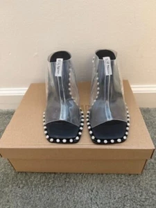 WOMEN'S STEVE MADDEN NATASSIA BLACK WITH RHINESTONES CLEAR OPEN TOE HEELS  6.5 - Picture 1 of 3